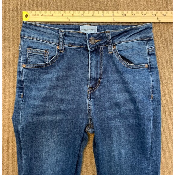 Bamboo Split Hem Flare Jeans Womens 7 (26x29) Mid Rise Whiskered Stretch Denim - Picture 3 of 10